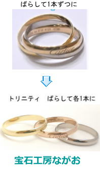 カルティエ 3連リングばらして1本着けに サイズダウン 宝石工房ながお