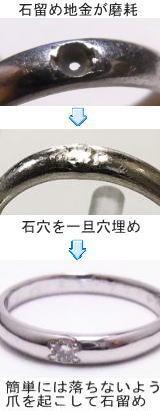 ダイヤの取れた結婚指輪修理　