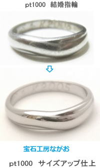 ｐｔ1000　結婚指輪サイズアップ　宝石工房ながお