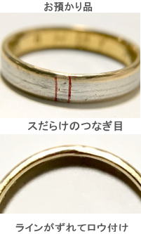 他店で修理したコンビリングのサイズアップ　宝石工房ながお
