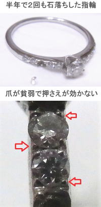 買って半年で2回も石落ちした指輪