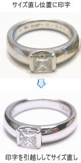 サイズ直し 角石ダイヤリング 宝石工房ながお