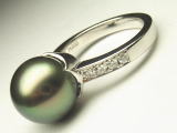 黒真珠の指輪　手作り作品　 宝石工房ながお