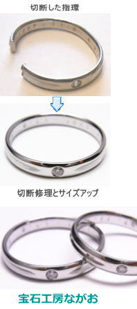 切断リングの修理とサイズアップ　宝石工房ながお