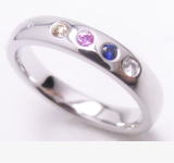 メッセージリング　4色サファイヤ　手作り　宝石工房ながお