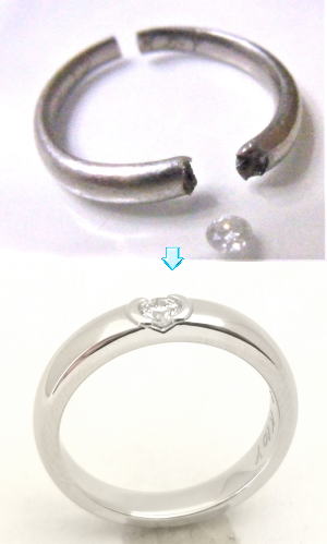 切断したｐｔ1000をPt900に鋳直して結婚指輪に加工　宝石工房ながお