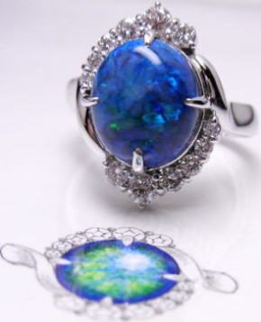 ブラックオパールのリング　オリジナルデザインで手作り　宝石工房ながお