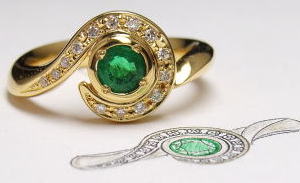 エメラルドリング　オーダーメイド　宝石工房ながお