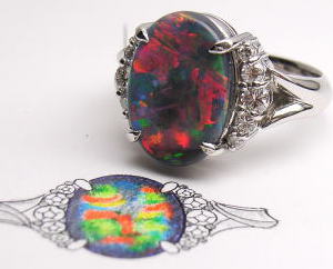 ブラックオパールの指輪　オーダーメイド　宝石工房ながお