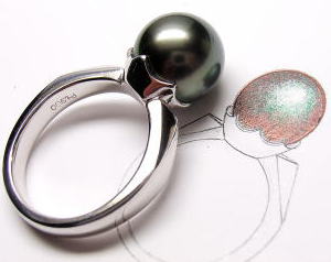 黒真珠の指輪　オーダーメイド　宝石工房ながお