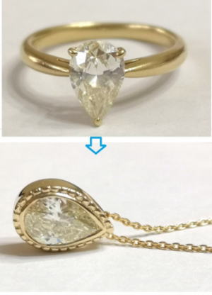 ペアシェイプのダイヤペンダントにリフォーム　1.00ｃｔ　１８金　宝石工房ながお