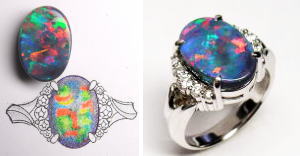 ブラックオパールの指輪　オーダーメイド　宝石工房ながお