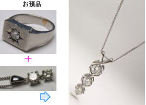 ３石　ダイヤペンダント　手作り　宝石工房ながお