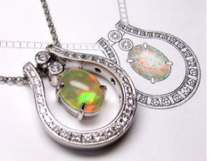 馬蹄ペンダント　メキシコオパール　宝石工房ながお