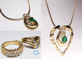 エメラルドのハートペンダントにリフォーム　宝石工房ながお