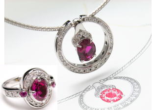 ルビーリングとペンダントのセット　宝石工房ながお
