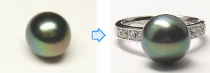 黒真珠リング　ピーコックカラー　宝石工房ながお