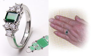 エメラルドリング　手作り作品　宝石工房ながお