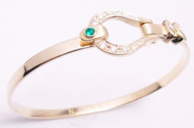 馬蹄バングル　１８金/エメラルド　宝石工房ながお