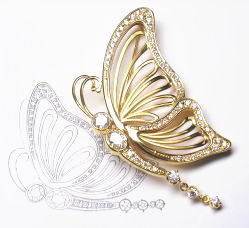 蝶のブローチ　オーダーメイド　宝石工房ながお