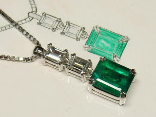 エメラルドペンダント　リフォーム作品　宝石工房ながお