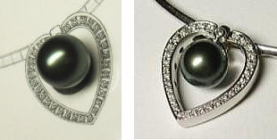ハートペンダント　黒真珠　宝石工房ながお
