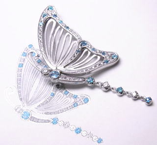 蝶のブローチ　パライバ　宝石工房ながお