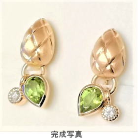 ペリドットイヤリング　加工　宝石工房ながお
