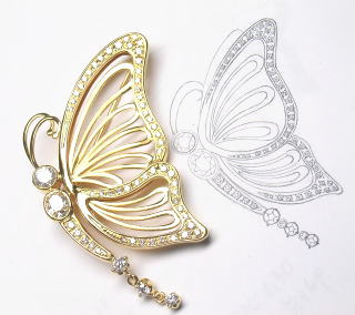 蝶のブローチ　オーダーメイド　宝石工房ながお