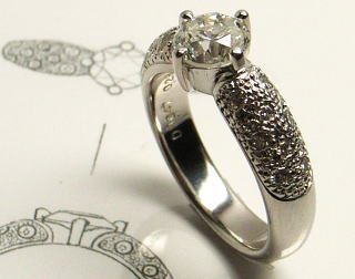 1ctダイヤリング　パヴェ留め　宝石工房ながお