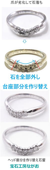 劣化した台座全部を作り替えて石留 宝石工房ながお